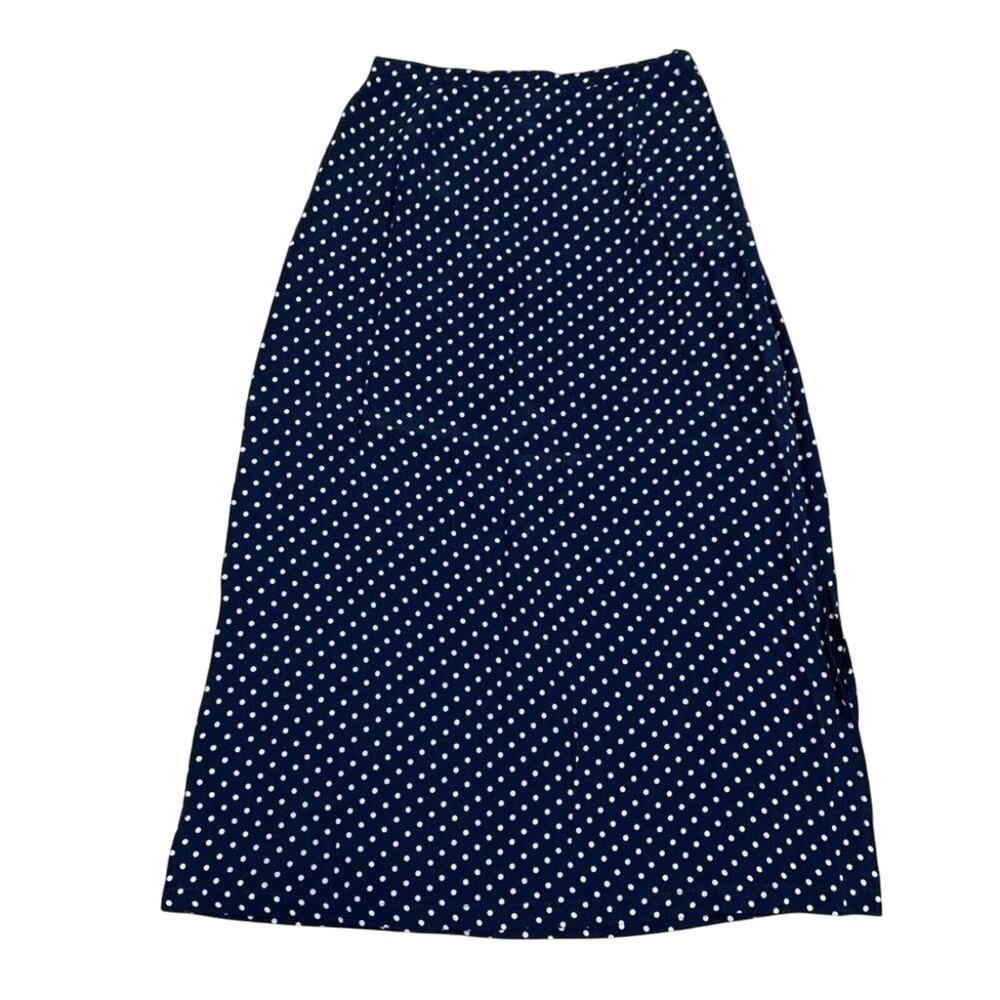 JM Collection Jennifer Moore Midi Skirt Polka Dot indigo harvest sun blue sz 10